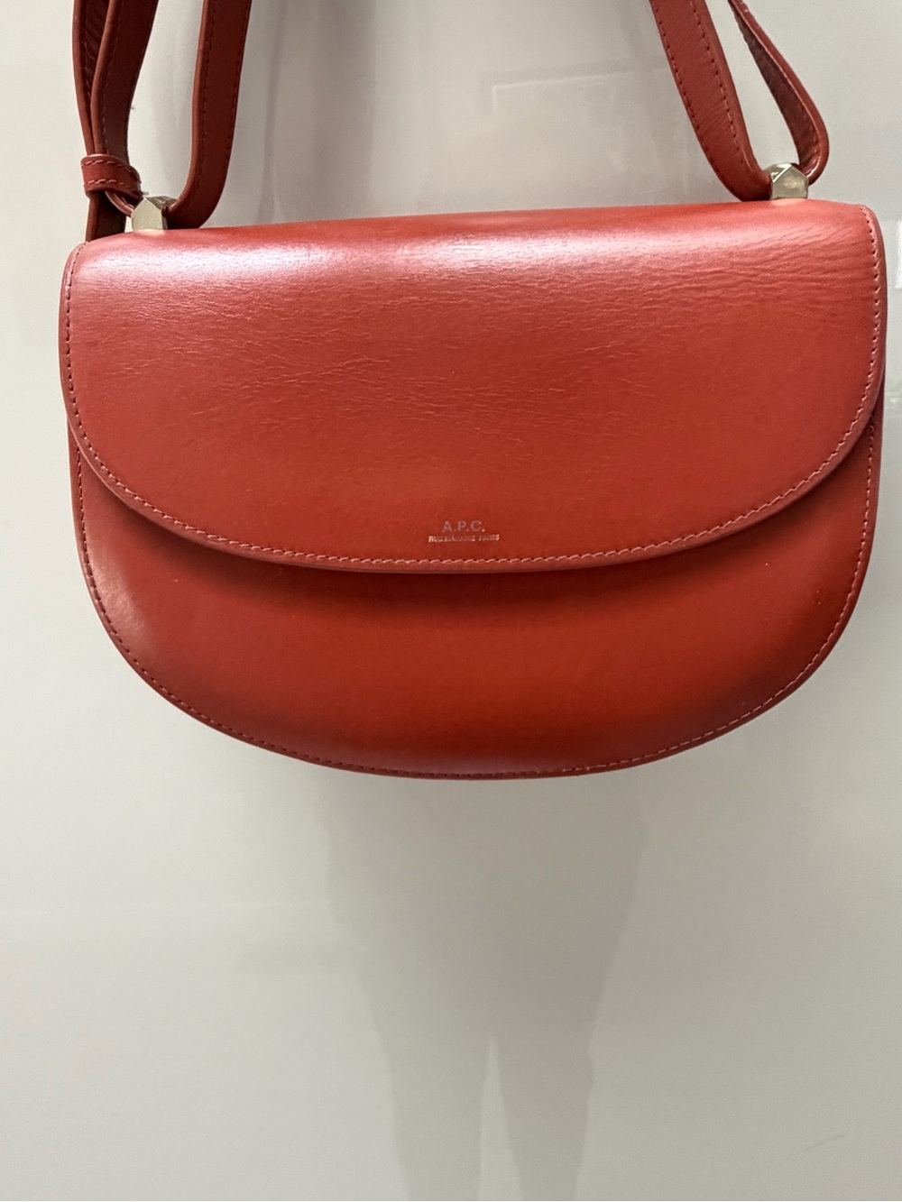 A.P.C. Orange Leather Half-Moon Crossbody Bag